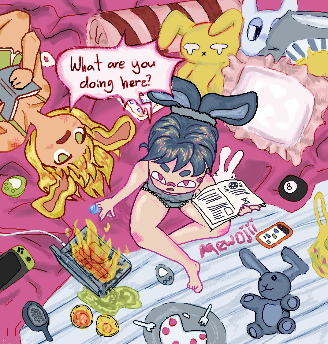 A bird's eye view of a girl's colorful sleepover